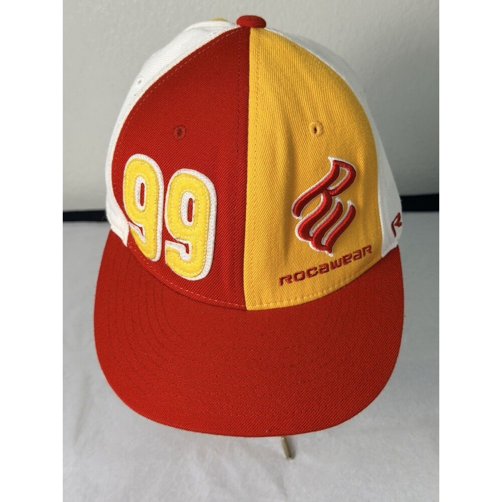 Vintage Rocawear Fitted Hat Cap 7 1/4 Red Yellow Colorblock 99 Y2K Streetwear.